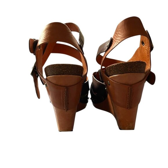 OTBT Brown Ankle Strap Closed Toe Clog Wedges  US 9/9.5 - Picture 5 of 7